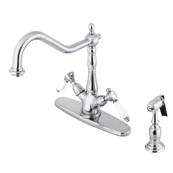 KS1231BPLBS Mono Deck Mount Kitchen Faucet W/ Brass Sprayer, Chrome